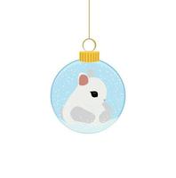 une boule de sapin de noël avec un lapin mignon. la décoration du sapin de noël. un symbole d'une bonne année, célébration des vacances de noël, hiver. vecteur