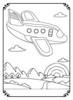 Coloriage avion et ville pour adulte vecteur