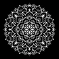 mandala blanc sur croquis de doodles au pochoir à motif noir, motifs d'ornement ronds pour le henné, mehndi, tatouage vecteur