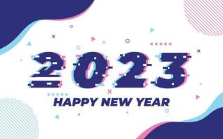 bonne année 2023, logo 2023 avec modèle vectoriel d'effet glitch, applicable pour la conception de bannières, le calendrier, l'invitation, le dépliant de fête, etc.