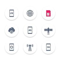 ensemble d'icônes de technologie sans fil, pictogramme de réseau 4g, icône lte, communication mobile, signes de connexion, 4g, internet mobile 5g, illustration vectorielle