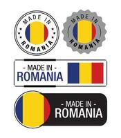 ensemble d'étiquettes fabriquées en roumanie, logo, drapeau roumanie, emblème du produit roumanie vecteur