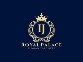 lettre ij logo victorien de luxe royal antique avec cadre ornemental. vecteur