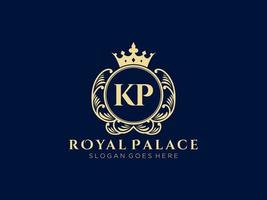 lettre kp logo victorien de luxe royal antique avec cadre ornemental. vecteur