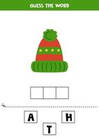 jeu d'orthographe pour les enfants d'âge préscolaire. chapeau d'hiver de dessin animé. vecteur