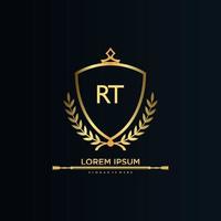 lettre rt initiale avec modèle royal.élégant avec vecteur de logo de couronne, illustration vectorielle de lettrage créatif logo.