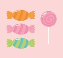 icônes de bonbons sur fond rose vecteur