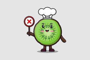 mignon dessin animé kiwi chef de fruits tenir mauvais panneau vecteur