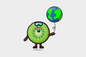 dessin animé mignon kiwi flottant avec de la terre vecteur