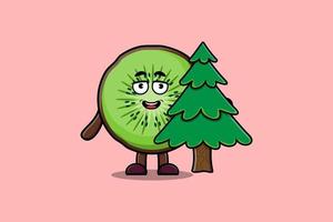 personnage de dessin animé mignon kiwi cachant un arbre vecteur