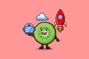 mignon, mascotte, dessin animé, caractère, kiwi, fruit, astronaute vecteur