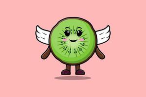 personnage de dessin animé mignon kiwi portant des ailes vecteur