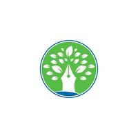 modèle de conception de logo de stylo arbre. logo de la communauté de l'éducation et des écrivains. création de logo d'entreprise créative de feuille d'arbre de stylo vecteur