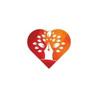 modèle de conception de logo de concept de forme de coeur d'arbre de stylo. création de logo d'entreprise créative de feuille d'arbre de stylo vecteur