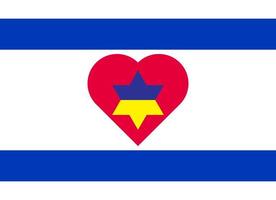 un coeur peint aux couleurs du drapeau de l'ukraine sur le drapeau d'israël. illustration vectorielle d'un coeur bleu et jaune sur le symbole national. vecteur