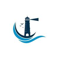 création de logo vectoriel phare. illustration de modèle de vecteur de conception de logo d'icône de phare de vagues.