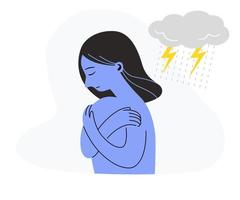 la fille se serre dans ses bras pour réduire l'anxiété et la dépression. concept de soins personnels. illustration vectorielle plane. vecteur