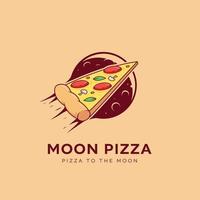 pizza au logo de la lune. pizza volante à l'illustration de l'icône du logo de la lune vecteur