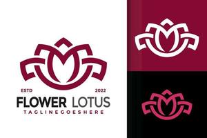 création de logo de fleur de lotus m, vecteur de logos d'identité de marque, logo moderne, modèle d'illustration vectorielle de dessins de logo