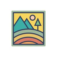 conception abstraite d'insigne de logo de montagne de plage de coucher du soleil. logo design icône illustration vectorielle vecteur
