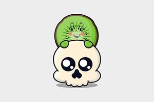 personnage de dessin animé mignon kiwi se cachant dans le crâne vecteur
