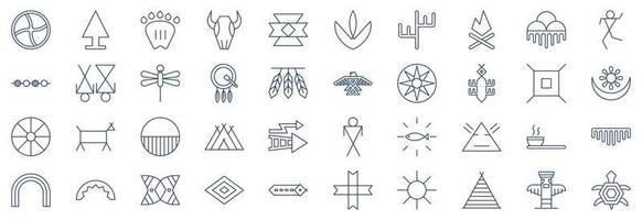 collection d'icônes liées aux symboles amérindiens, y compris des icônes comme la tête de flèche, le crâne de buffle, le cactus et plus encore. illustrations vectorielles, ensemble parfait de pixels vecteur