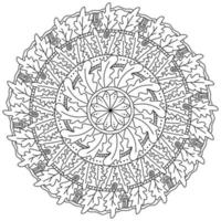 mandala orné de feuilles de chêne et de motifs, livre de coloriage de méditation d'automne vecteur