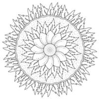 fleur de mandala avec une rangée de pétales et deux rangées de feuilles, coloriage méditatif sur le thème de la nature vecteur