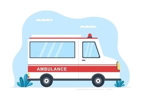voiture d'ambulance de véhicule médical ou service d'urgence pour ramasser le patient blessé dans un accident en illustration de modèles dessinés à la main de dessin animé plat vecteur