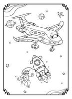 joli avion drôle et heureux avec espace et coloriage de galaxie pour les enfants vecteur