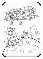 joli avion drôle et heureux avec espace et coloriage de galaxie pour les enfants vecteur