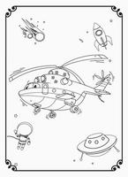 joli avion drôle et heureux avec espace et coloriage de galaxie pour les enfants vecteur