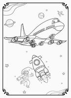 joli avion drôle et heureux avec espace et coloriage de galaxie pour les enfants vecteur