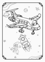 joli avion drôle et heureux avec espace et coloriage de galaxie pour les enfants vecteur