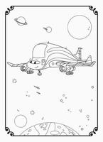 joli avion drôle et heureux avec espace et coloriage de galaxie pour les enfants vecteur