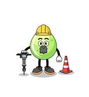 caricature de personnage de jus de melon travaillant sur la construction de routes vecteur