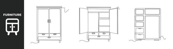 concept d'ensemble de meubles modernes dessinant une ligne continue. armoire en bois tendance. illustration graphique vectorielle de dessin à une seule ligne. vecteur