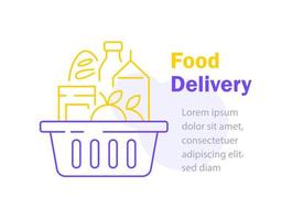 panier d'épicerie complet, offre spéciale de supermarché, achat et livraison de nourriture, concept de consommation vecteur