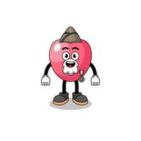 Caricature de personnage de symbole de coeur en tant que vétéran vecteur
