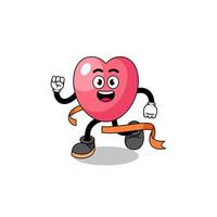 Caricature de mascotte du symbole du coeur en cours d'exécution sur la ligne d'arrivée vecteur