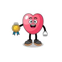 illustration de dessin animé de symbole de coeur avec médaille de satisfaction garantie vecteur