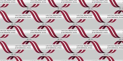 beau drapeau letton solennel et citation des langues lettones pour le modèle sans couture de la fête de l'indépendance sur fond gris vecteur