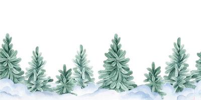 bordure transparente aquarelle, cadre avec paysage de noël d'hiver. sapins et neige, forêt d'hiver, nouvel an vecteur