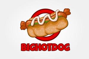 grand modèle de logo vectoriel de hot-dog. logo d'un hot-dog et croquis d'une illustration réaliste pour votre café.