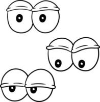 yeux comiques. différentes émotions. les yeux fous. drôles de paupières et de pupilles ridées. élément de visage. dessin animé croquis noir et blanc vecteur