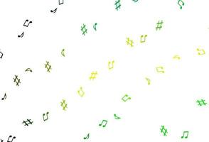 motif vectoriel vert clair et jaune avec des éléments de musique.