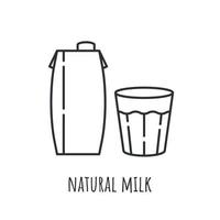 verre de lait naturel et icône de ligne d'emballage. modèle. illustration vectorielle vecteur