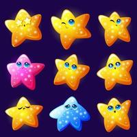 emoji étoile mignon, émoticônes brillantes dorées vecteur