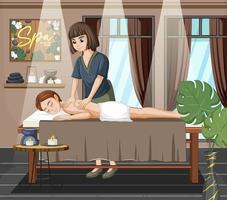 femme reçoit un massage du corps au spa vecteur