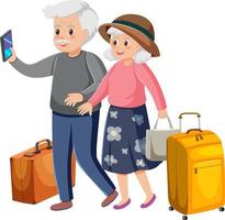 couple de personnes âgées voyage avec bagages vecteur